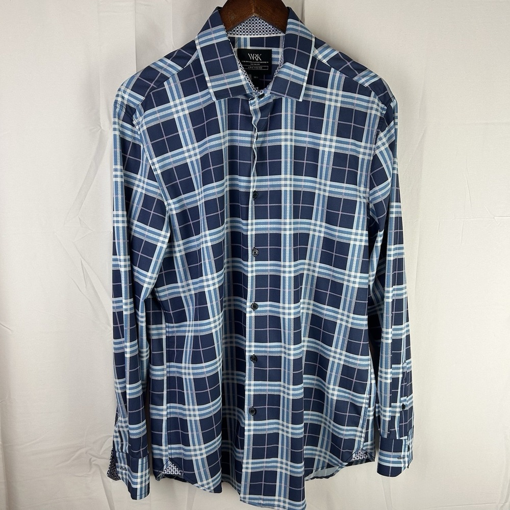 WRK Shirt Mens 16.5 Blue 4 Way Stretch Performance Geometric Flip Cuff AOP
